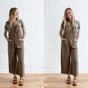 Miou Muse Kenzie Jumpsuit Linen Cotton Lightweight Wide Leg Cropped Soft Brown